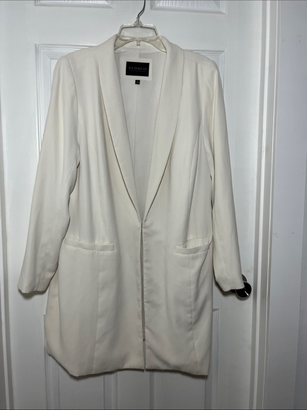Eloquii Cream Longline Open-Front Blazer Size 16